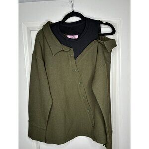 b+ab Off the Shoulder Green Knit Button Down Shirt Size 38 or XS